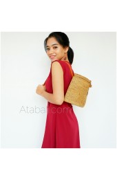Backpack Ata Rattan Grass with Leather Strap Full Handmade